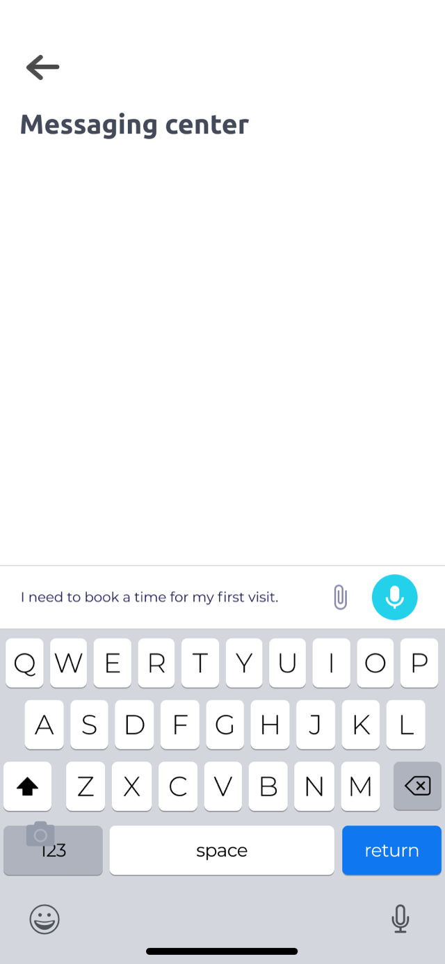 Messaging center in the IntuneHealth app with a message to the care team being typed