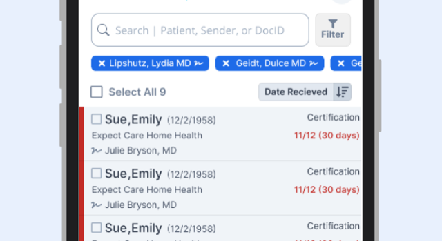 Mobile signing inbox with color-coded urgency rails and deadlines